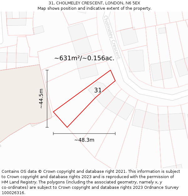 31, CHOLMELEY CRESCENT, LONDON, N6 5EX: Plot and title map