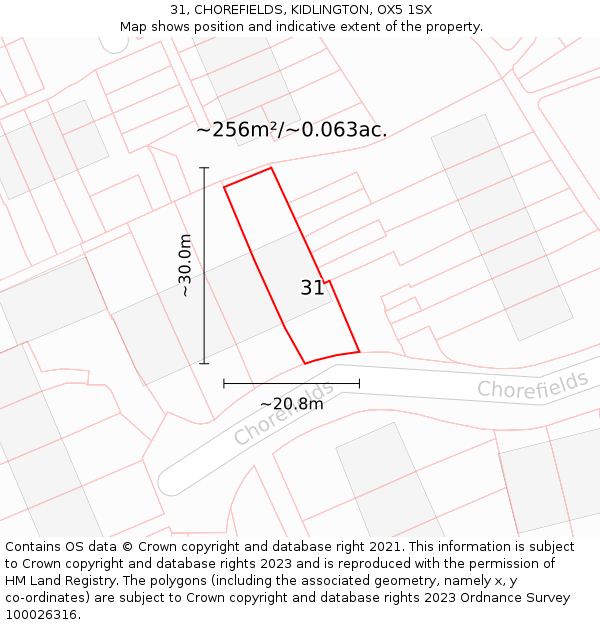 31, CHOREFIELDS, KIDLINGTON, OX5 1SX: Plot and title map