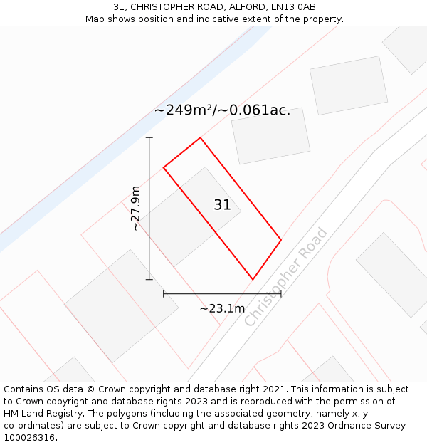 31, CHRISTOPHER ROAD, ALFORD, LN13 0AB: Plot and title map