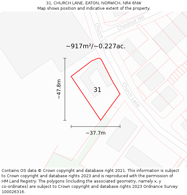 31, CHURCH LANE, EATON, NORWICH, NR4 6NW: Plot and title map