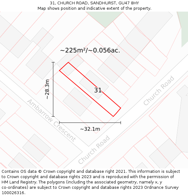 31, CHURCH ROAD, SANDHURST, GU47 8HY: Plot and title map