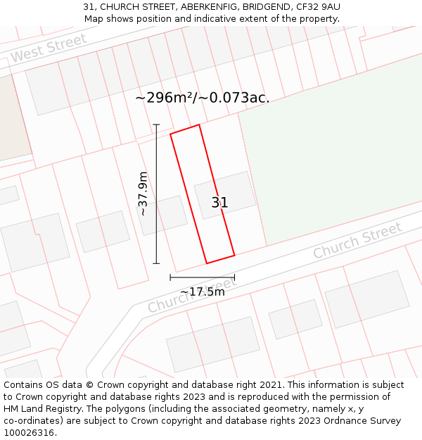31, CHURCH STREET, ABERKENFIG, BRIDGEND, CF32 9AU: Plot and title map