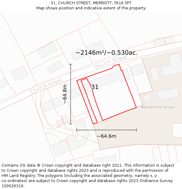 31, CHURCH STREET, MERRIOTT, TA16 5PT: Plot and title map