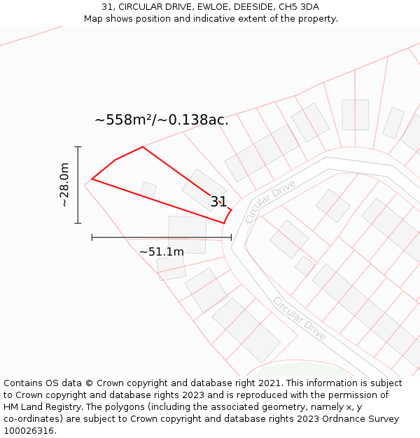 31, CIRCULAR DRIVE, EWLOE, DEESIDE, CH5 3DA: Plot and title map