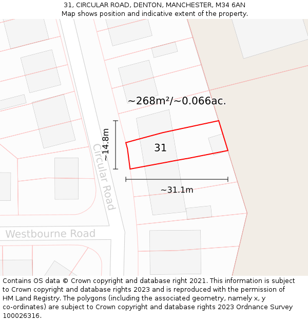 31, CIRCULAR ROAD, DENTON, MANCHESTER, M34 6AN: Plot and title map