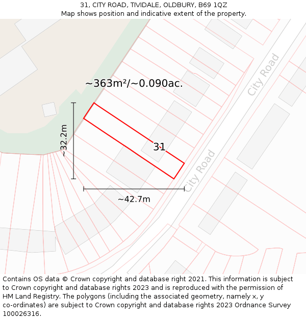 31, CITY ROAD, TIVIDALE, OLDBURY, B69 1QZ: Plot and title map