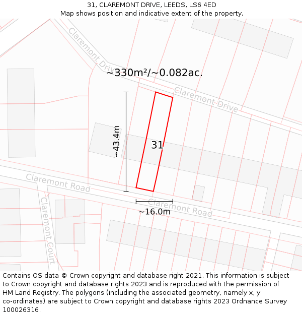 31, CLAREMONT DRIVE, LEEDS, LS6 4ED: Plot and title map