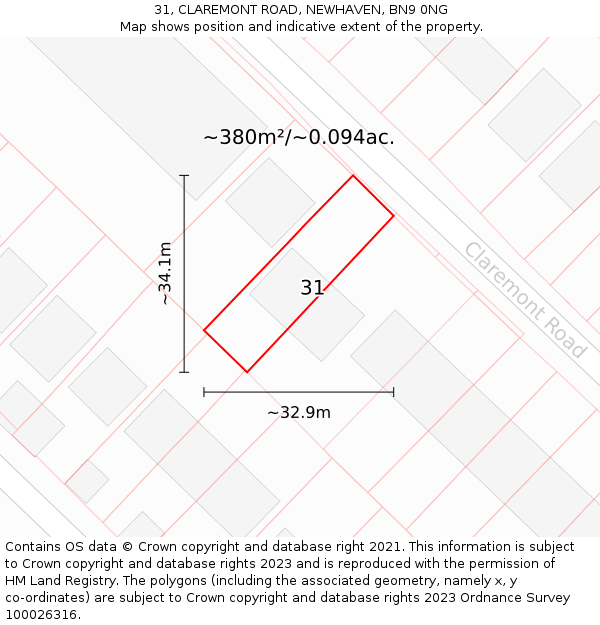 31, CLAREMONT ROAD, NEWHAVEN, BN9 0NG: Plot and title map