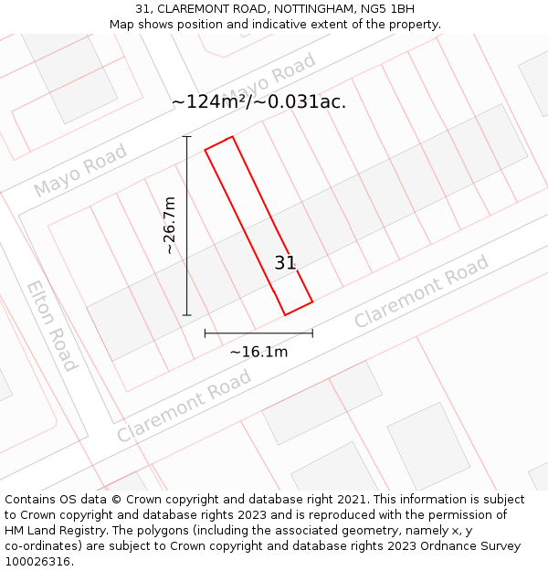 31, CLAREMONT ROAD, NOTTINGHAM, NG5 1BH: Plot and title map