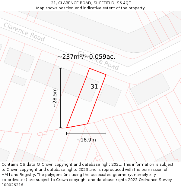 31, CLARENCE ROAD, SHEFFIELD, S6 4QE: Plot and title map