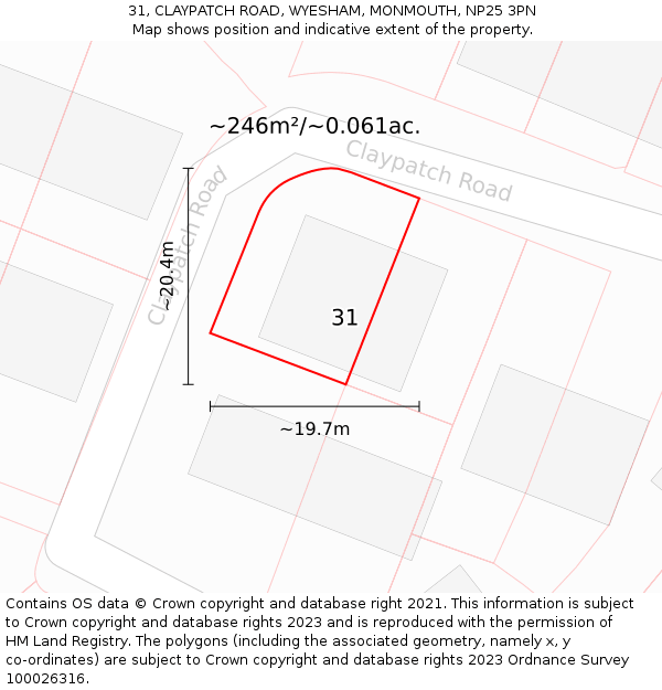 31, CLAYPATCH ROAD, WYESHAM, MONMOUTH, NP25 3PN: Plot and title map
