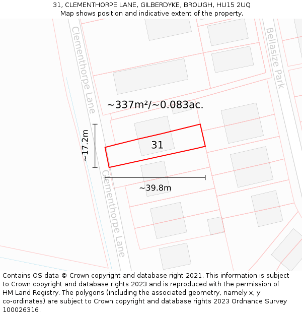 31, CLEMENTHORPE LANE, GILBERDYKE, BROUGH, HU15 2UQ: Plot and title map