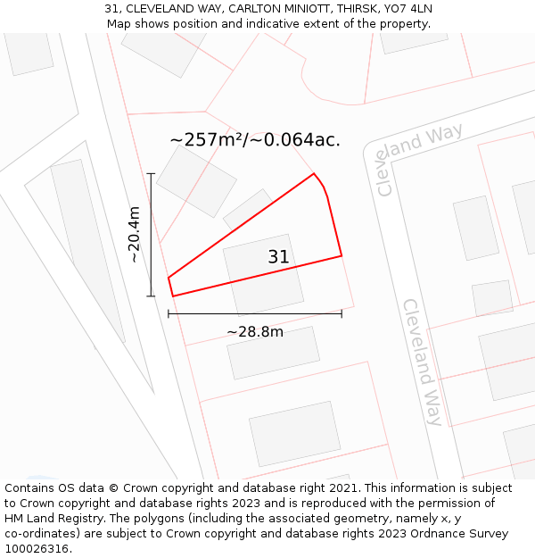31, CLEVELAND WAY, CARLTON MINIOTT, THIRSK, YO7 4LN: Plot and title map