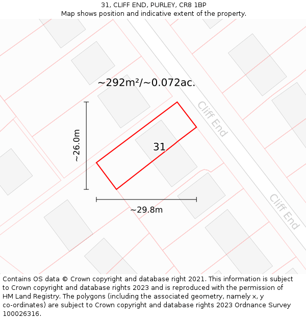 31, CLIFF END, PURLEY, CR8 1BP: Plot and title map