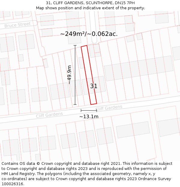 31, CLIFF GARDENS, SCUNTHORPE, DN15 7PH: Plot and title map