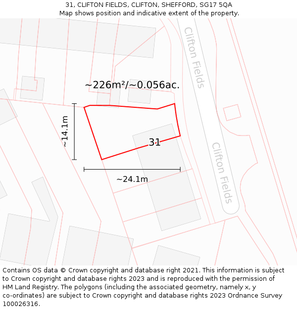 31, CLIFTON FIELDS, CLIFTON, SHEFFORD, SG17 5QA: Plot and title map