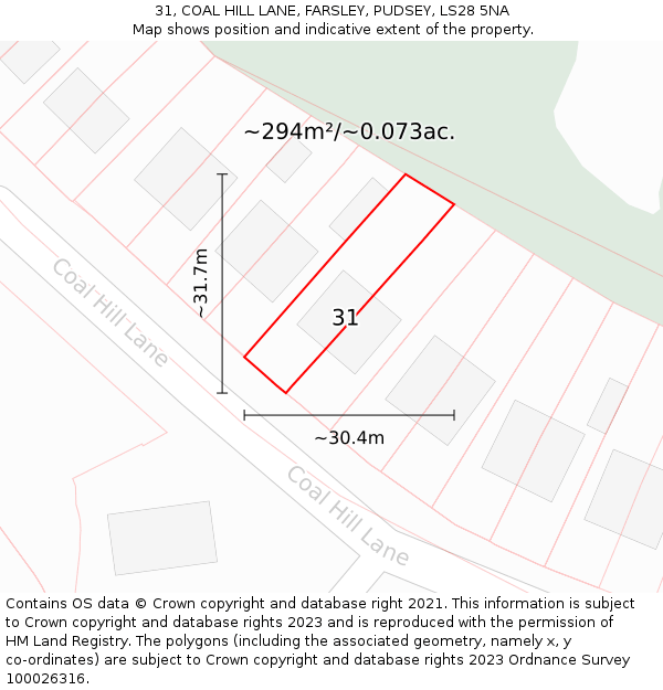 31, COAL HILL LANE, FARSLEY, PUDSEY, LS28 5NA: Plot and title map