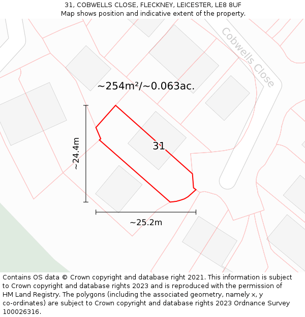31, COBWELLS CLOSE, FLECKNEY, LEICESTER, LE8 8UF: Plot and title map