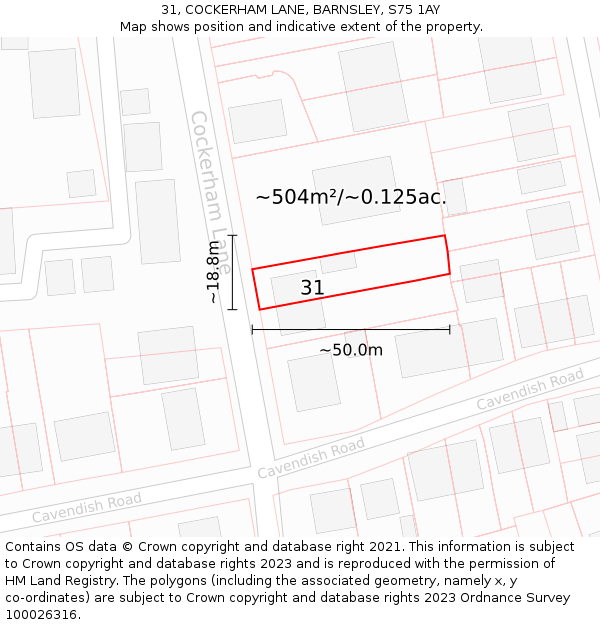 31, COCKERHAM LANE, BARNSLEY, S75 1AY: Plot and title map
