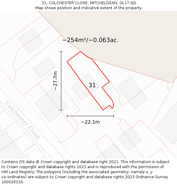 31, COLCHESTER CLOSE, MITCHELDEAN, GL17 0JS: Plot and title map