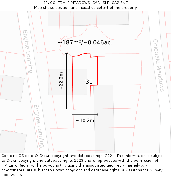 31, COLEDALE MEADOWS, CARLISLE, CA2 7NZ: Plot and title map
