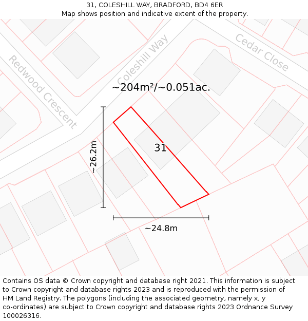 31, COLESHILL WAY, BRADFORD, BD4 6ER: Plot and title map