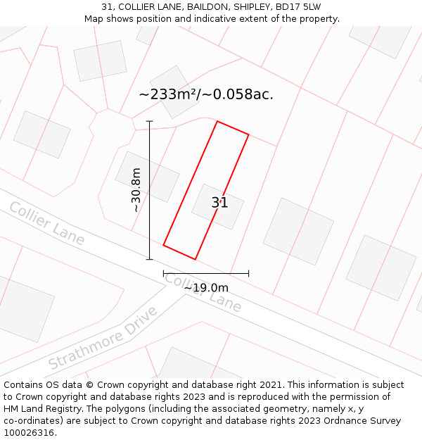 31, COLLIER LANE, BAILDON, SHIPLEY, BD17 5LW: Plot and title map