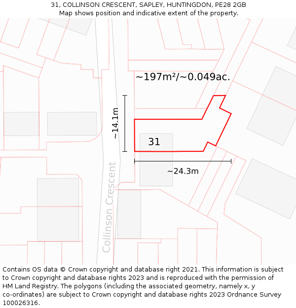 31, COLLINSON CRESCENT, SAPLEY, HUNTINGDON, PE28 2GB: Plot and title map