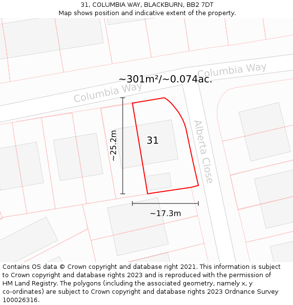 31, COLUMBIA WAY, BLACKBURN, BB2 7DT: Plot and title map