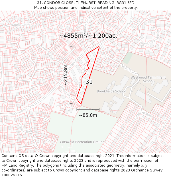 31, CONDOR CLOSE, TILEHURST, READING, RG31 6FD: Plot and title map