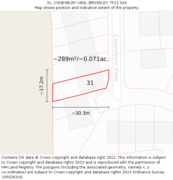 31, CONEYBURY VIEW, BROSELEY, TF12 5AX: Plot and title map