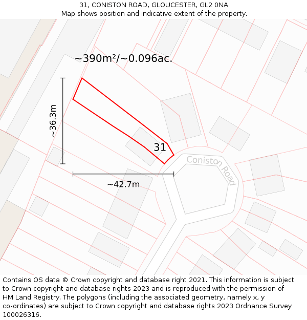 31, CONISTON ROAD, GLOUCESTER, GL2 0NA: Plot and title map