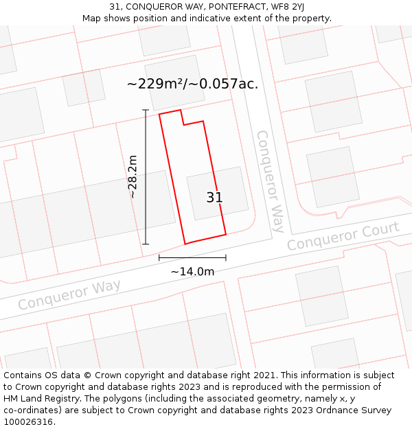 31, CONQUEROR WAY, PONTEFRACT, WF8 2YJ: Plot and title map