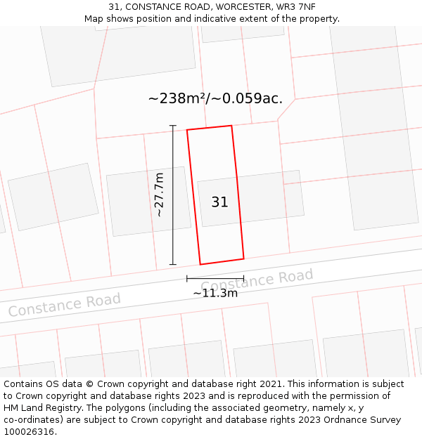 31, CONSTANCE ROAD, WORCESTER, WR3 7NF: Plot and title map