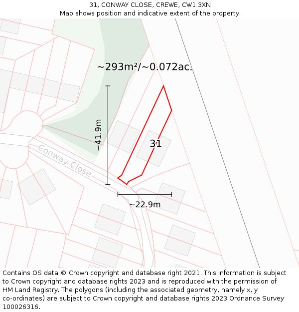 31, CONWAY CLOSE, CREWE, CW1 3XN: Plot and title map