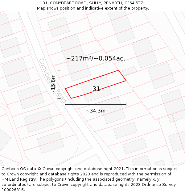 31, CONYBEARE ROAD, SULLY, PENARTH, CF64 5TZ: Plot and title map