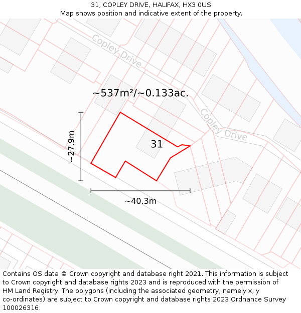 31, COPLEY DRIVE, HALIFAX, HX3 0US: Plot and title map