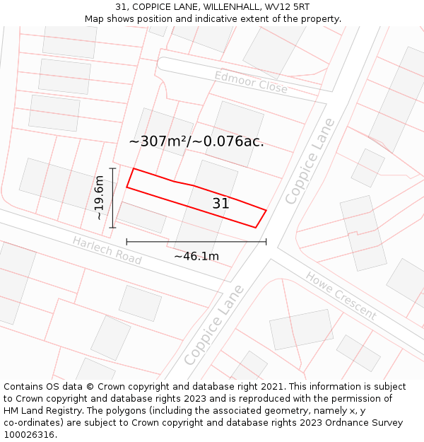 31, COPPICE LANE, WILLENHALL, WV12 5RT: Plot and title map