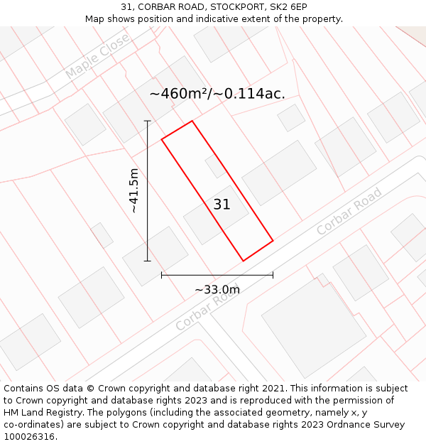 31, CORBAR ROAD, STOCKPORT, SK2 6EP: Plot and title map