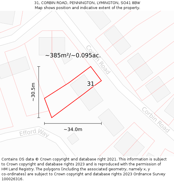 31, CORBIN ROAD, PENNINGTON, LYMINGTON, SO41 8BW: Plot and title map
