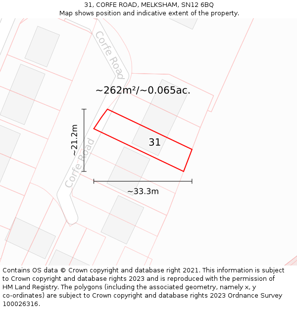 31, CORFE ROAD, MELKSHAM, SN12 6BQ: Plot and title map