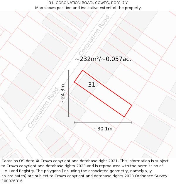 31, CORONATION ROAD, COWES, PO31 7JY: Plot and title map