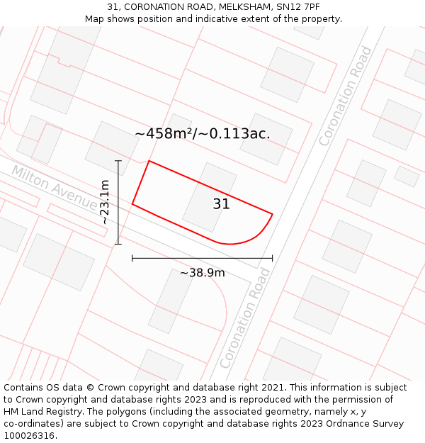 31, CORONATION ROAD, MELKSHAM, SN12 7PF: Plot and title map