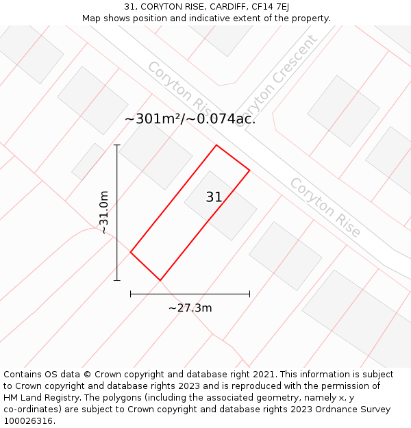 31, CORYTON RISE, CARDIFF, CF14 7EJ: Plot and title map