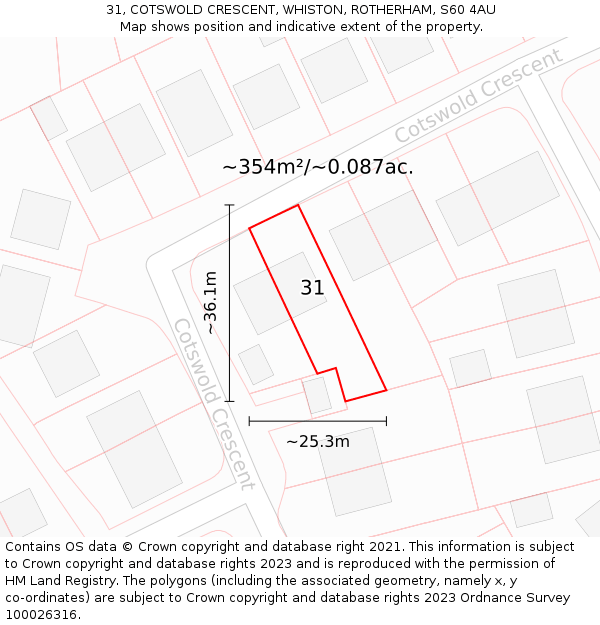 31, COTSWOLD CRESCENT, WHISTON, ROTHERHAM, S60 4AU: Plot and title map
