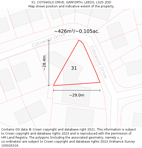 31, COTSWOLD DRIVE, GARFORTH, LEEDS, LS25 2DD: Plot and title map