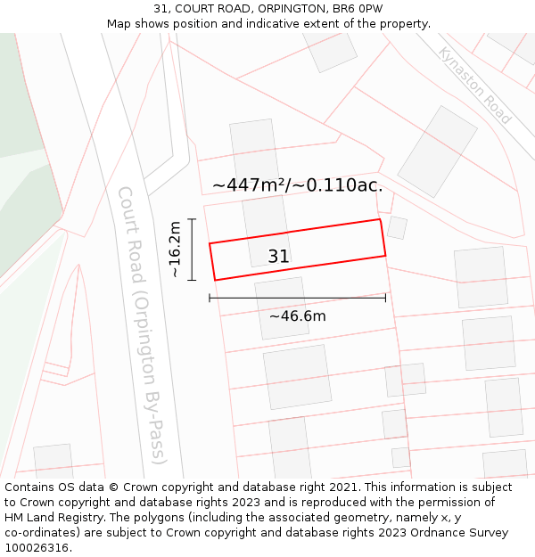 31, COURT ROAD, ORPINGTON, BR6 0PW: Plot and title map