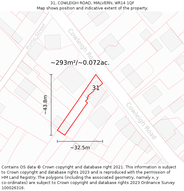 31, COWLEIGH ROAD, MALVERN, WR14 1QF: Plot and title map