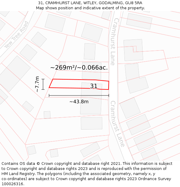 31, CRAMHURST LANE, WITLEY, GODALMING, GU8 5RA: Plot and title map