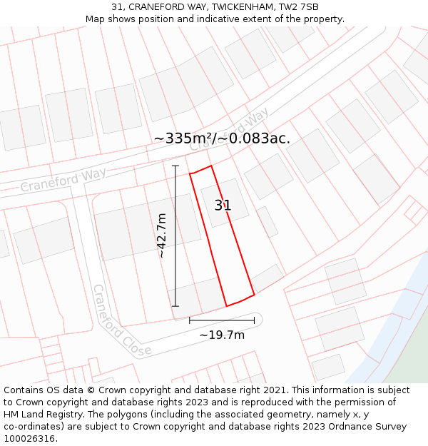 31, CRANEFORD WAY, TWICKENHAM, TW2 7SB: Plot and title map